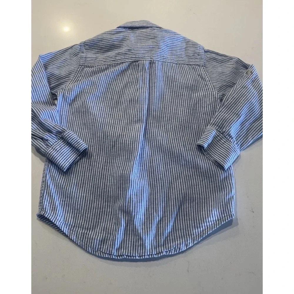 Gymboree Striped Linen Button Down Shirt Kids Size 5T Blue White Coastal Preppy